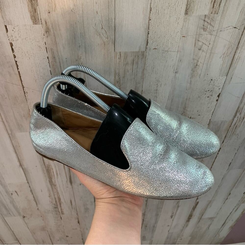 J. Crew Addie Crackled Metallic Loafers Flats 8.5 Leather Preppy Academia
